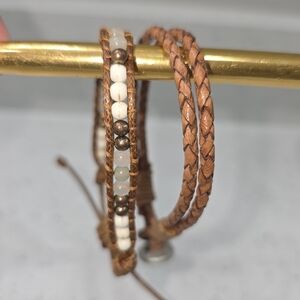 Braided Leather Wrap Bracelet And Leather Braid With Beads with Beads
